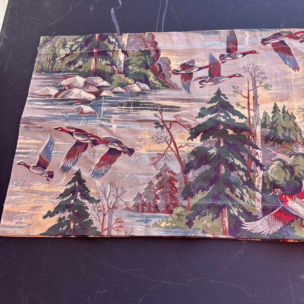 BAYOU 1940's Flying Geese Marshland Cabin Barkcloth Set 2 Fabric Curtain Panel